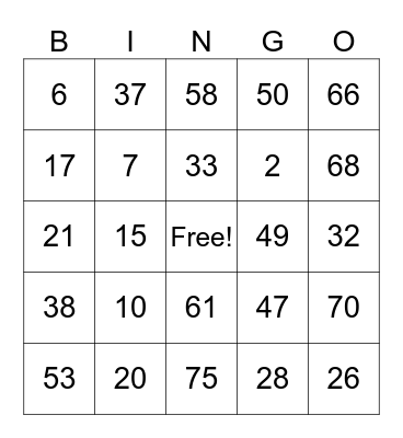 Untitled Bingo Card