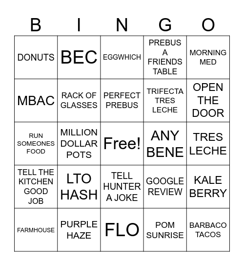 SUNDAY FUNDAY @ THE FIELD Bingo Card