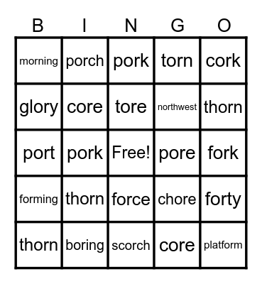 UFLI Lesson 78 Bingo Card