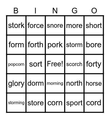 UFLI Lesson 78 Bingo Card