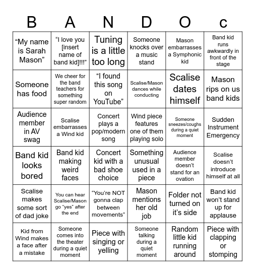 (Concert edition!) Bingo Card