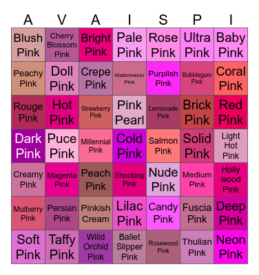 Ava is Pink 🩷 + Bingo Card