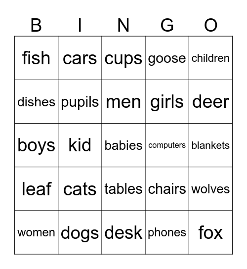 singular and plural Bingo Card