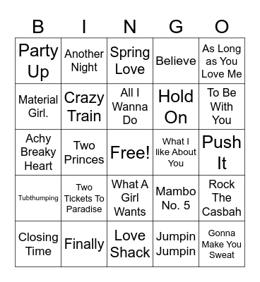 80's & 90's Bingo Card