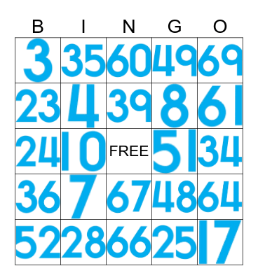 Numbers 1-75 Bingo Card