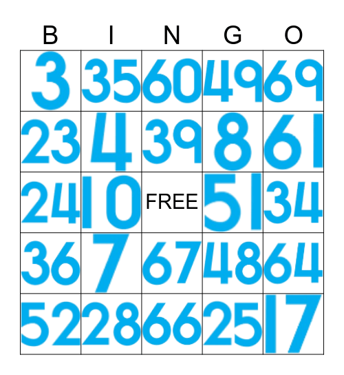 Numbers 1-75 Bingo Card