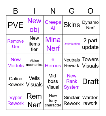 Deadlock Major Patch Bingo Card