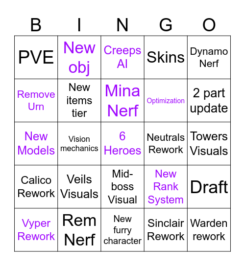 Deadlock Major Patch Bingo Card