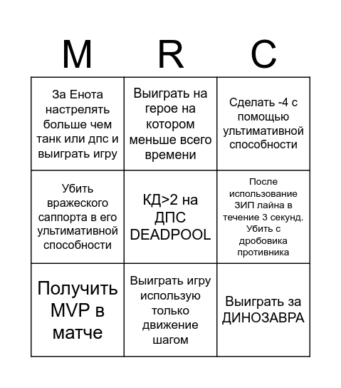 Marvel Rivals Bingo Card