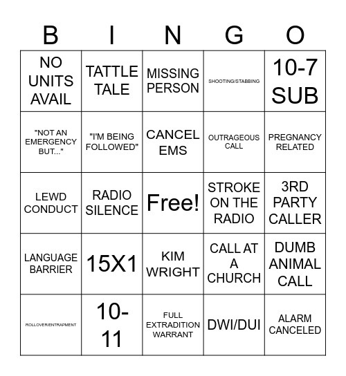 DISPATCH Bingo Card