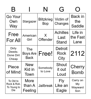 Songs Turning 50 in 2026 Bingo Card