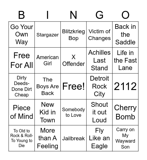 Songs Turning 50 in 2026 Bingo Card