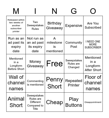 MrBeast Sub Printer Bingo Card