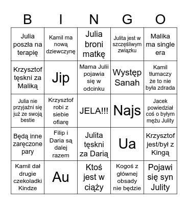 reunion Bingo Card