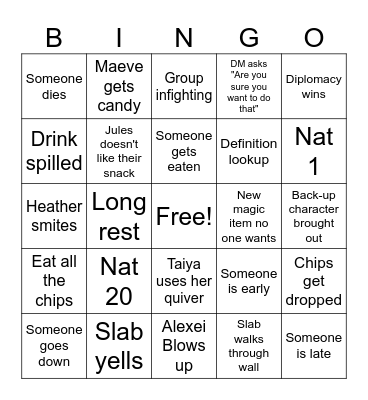 DND Bingo Card