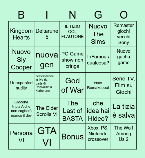 Summer Game Fest Bingo Card