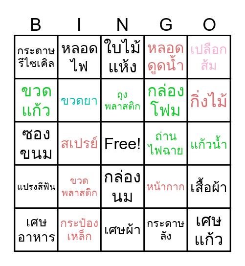 คัดแยกขยะกัน Bingo Card