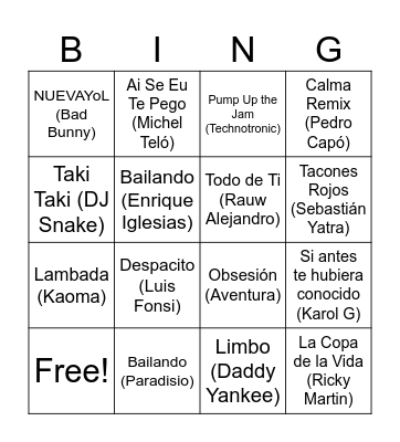 BINGO MUSICAL Bingo Card