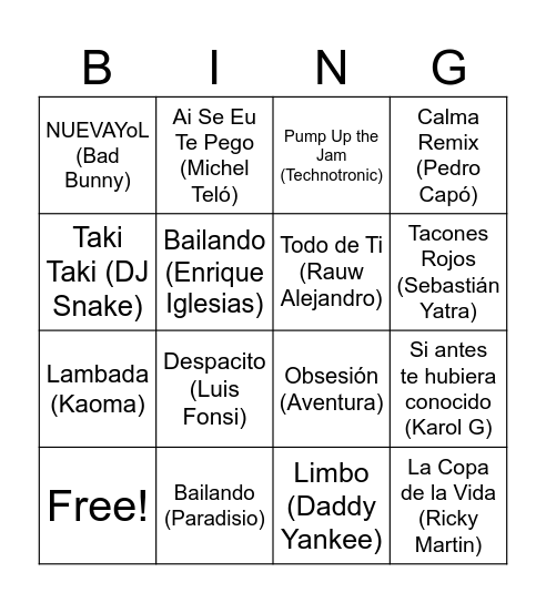BINGO MUSICAL Bingo Card