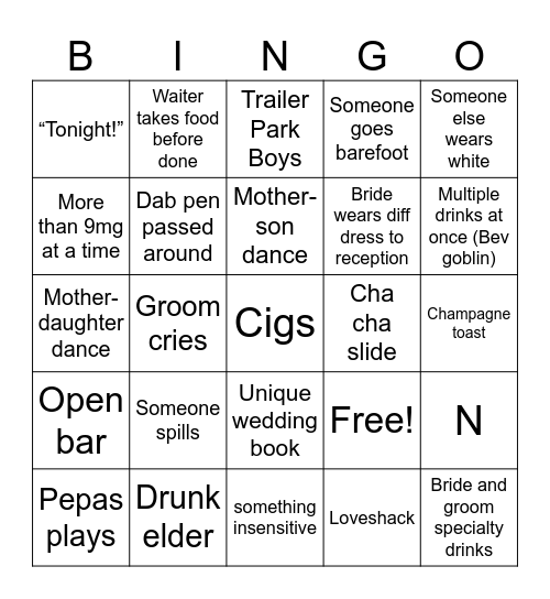 Wedding Bingo Card