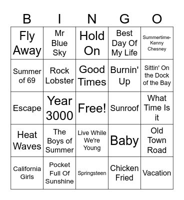 Schools Out Bingo Card