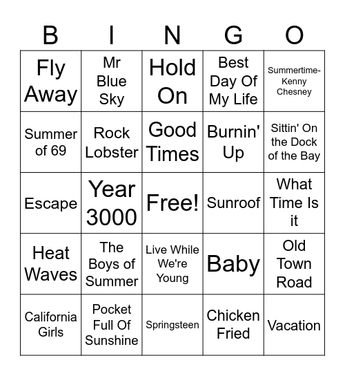 Schools Out Bingo Card