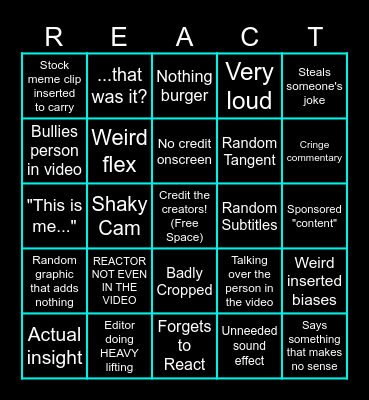 Bad Reactor Bingo Card
