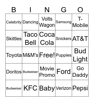 Commercial Bingo  Bingo Card