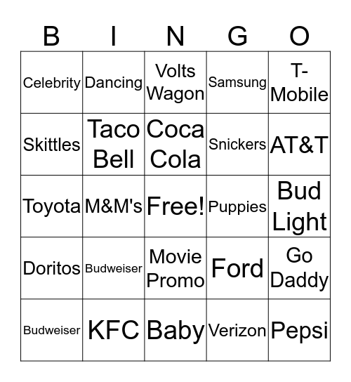 Commercial Bingo  Bingo Card