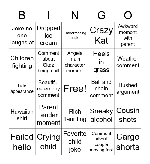 Wedding Bingo Card