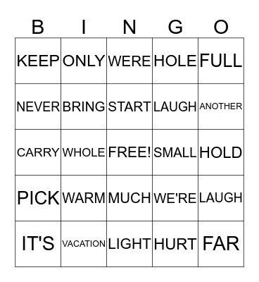 SIGHT WORD  Bingo Card