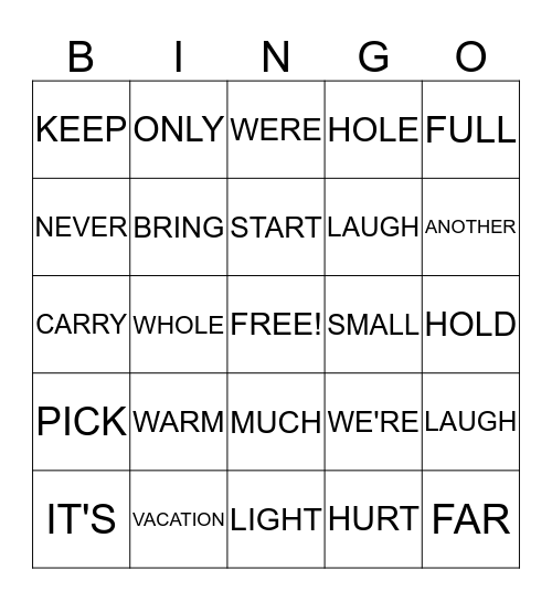 SIGHT WORD  Bingo Card