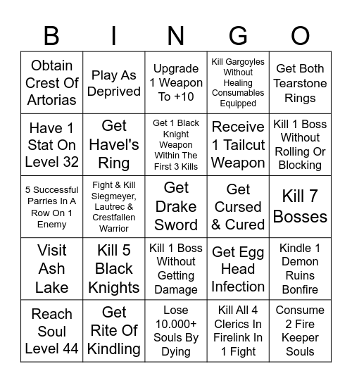 Dark Souls Bingo Race Bingo Card