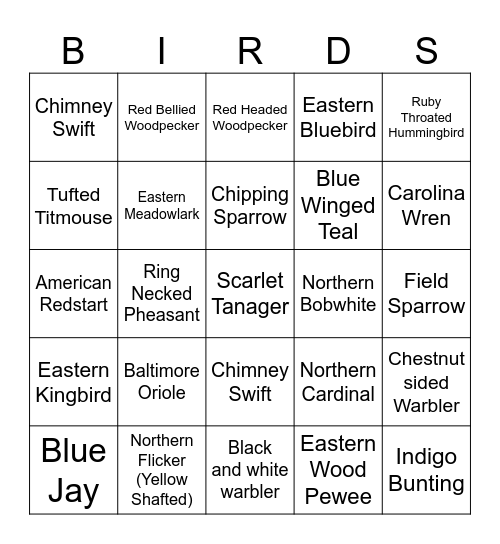 IOWA BIRD BINGO Card