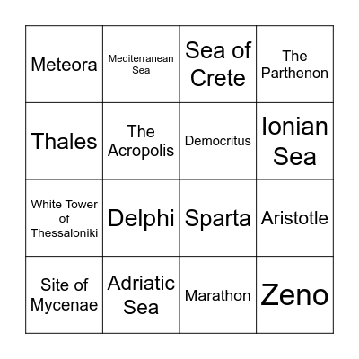Greek Bingo Card