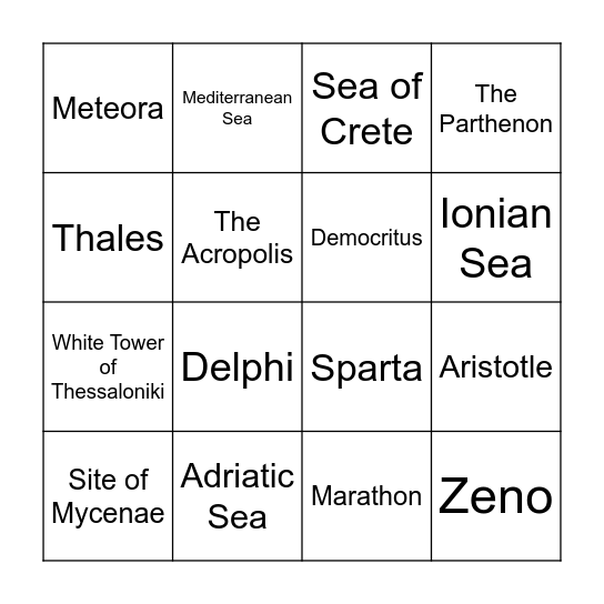Greek Bingo Card