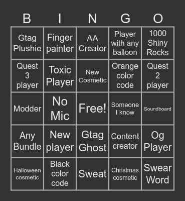 Gorilla tag Bingo Card