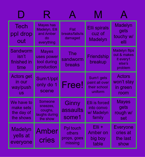 Backstage/Tech Bingo Card Bingo Card