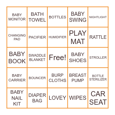 Baby Shower Bingo Card