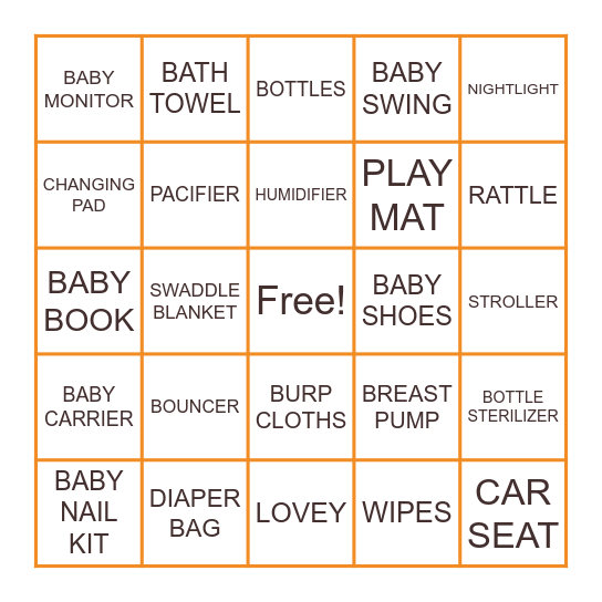 Baby Shower Bingo Card