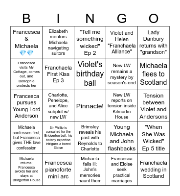 Franchaela Season "Light" Bingo Card