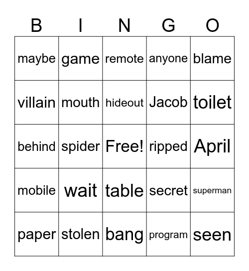 The Missing Remote  Bingo Card