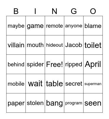 The Missing Remote  Bingo Card