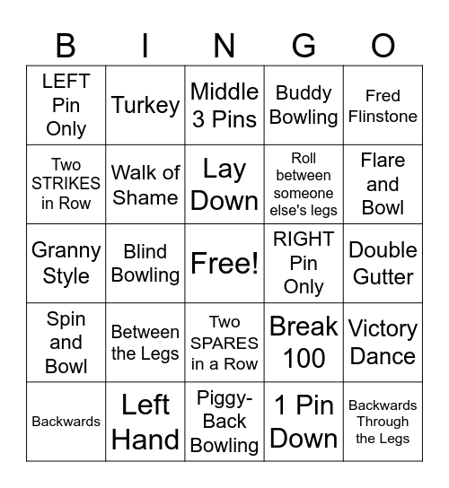 Family Bowling Bingo Card