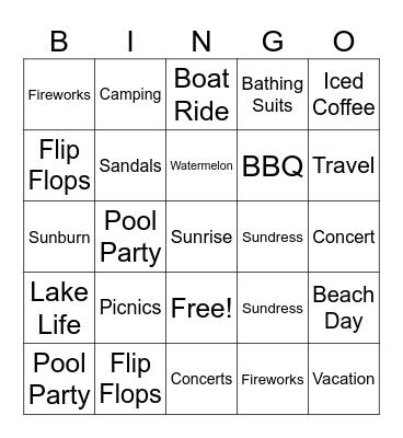Summer Bucket List Bingo Card