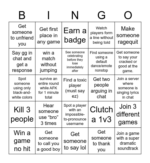Roblox Bingo Card
