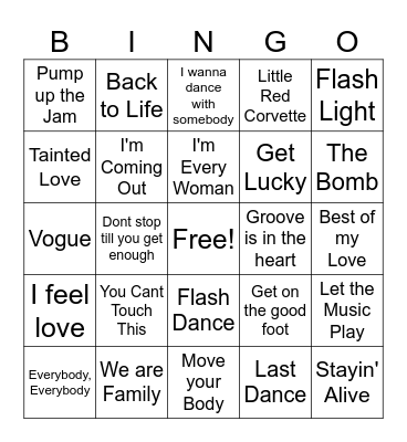 Best Dance Songs Bingo Card
