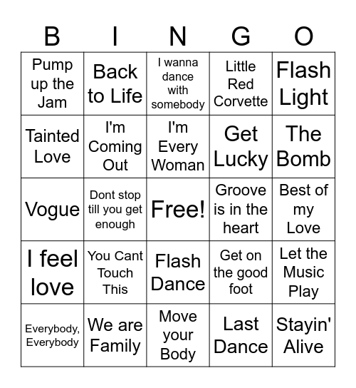 Best Dance Songs Bingo Card