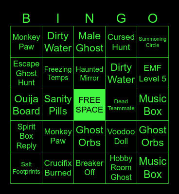 PHASMOPHOBIA Bingo Card