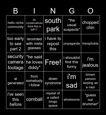 instagram reels bingo Card